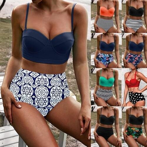 #H30 Women High Waist Bikinis 2020 Mujer Swimwear Swimuit Female Retro Beachewear Push Up Bikini Set Beachwear Bathing Suit
