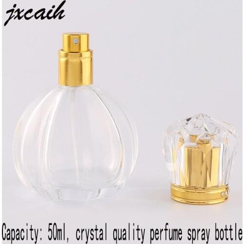 Jxcaih 1pcs 50ml Mini Travel Perfume Bottle Cosmetic Container Empty Metal Spray Bottle Clear Glass Material