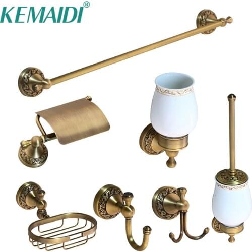 KEMAIDI Antique Brasss Bathroom Shelf Soap Dish & Toilet Holder Tooth Brush Holder Bath Hardware Sets Accessories 7 pcs