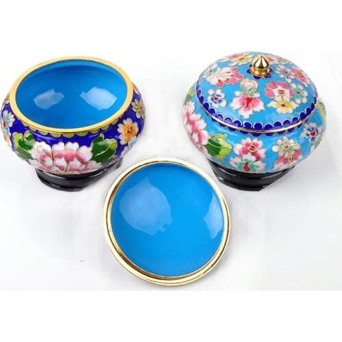 Chinese Gifts Ornaments Copper Wheel Cloisonne Peony Flower Jewelry Box Canned Multifunction 5 inches