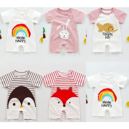 Baby Rompers 2021 New Summer Toddlers Short Sleeve Cotton Bottoming Climbing Clothes Newborn Boys Girls Cartoon Clothing