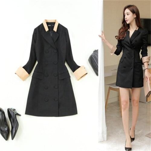 Fashion dress female spring summer new high-quality large size casual suit double-row black stitching A word slim dress women