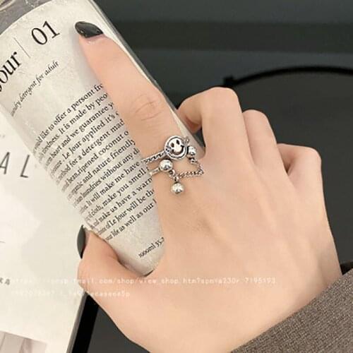 Fashion Personality S925 Retro Silver Opening Female Smiling Face Multi-Layer INS Trend Korean Punk Ring Cold Wind Japanes