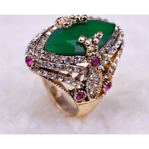 WYJZY Classic bohemian vintage inlaid green stone ring micro-set CZ zircon ladies fine jewelry party anniversary jewelry