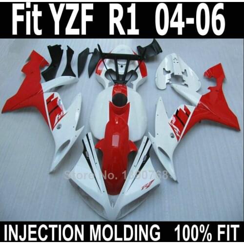Motorcycle unpainted bodywork fairing for Yamaha injection mold YZF R1 04 05 06 white red fairings set YZFR1 2004-2006 LV44