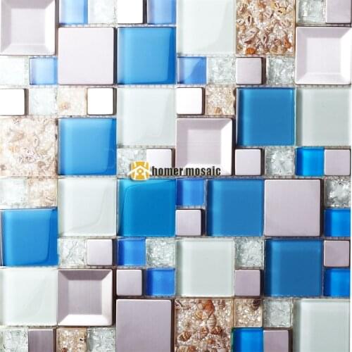 NEW! blue color crystal glass mixed sea shell mosaic HMGM2075 for kitchen backsplash tile bathroom shower hallway wall mosaic