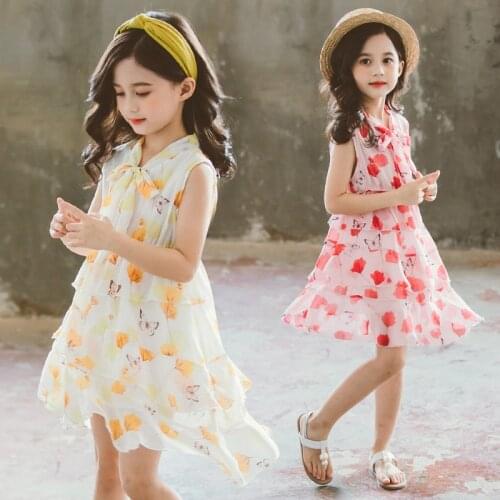 Baby Girls Bohemian Dress 2020 Summer New Girl Princess Dress Mesh Sleeveless Beach Dress Pink and Yellow Dress 3-12 Year