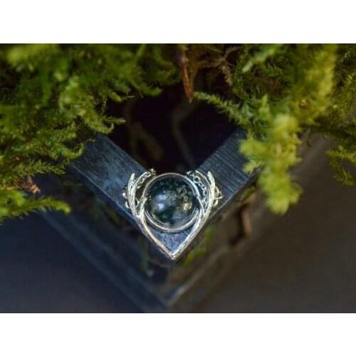 Moss Agate Necklace -Antlers Pendant, Inspirational, Gift for Him, Best Friend Gift, Witchy