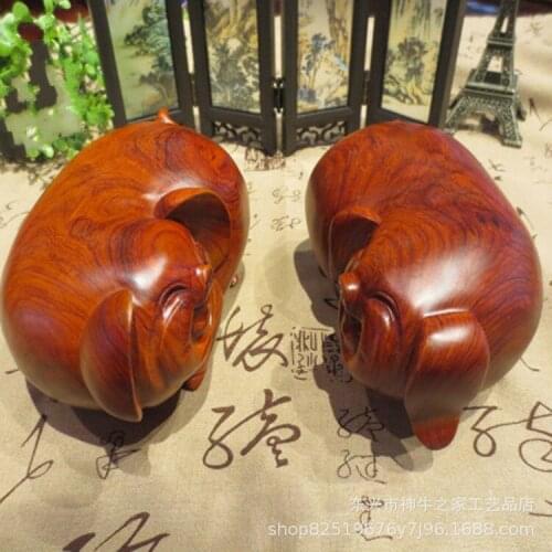 Rosewood Is Happy To Pig One Male, One Female Couple, Mahogany Handicraft Household Office Decoration 10 Centimeters
