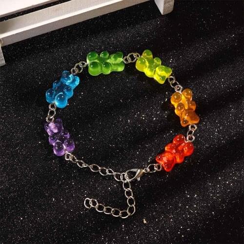 8 Colors Cute Handmade Stainless Steel Cartoon Bear Bracelet Candy Color Pendant For Women Men Judy Jewelry Party Creative Gift