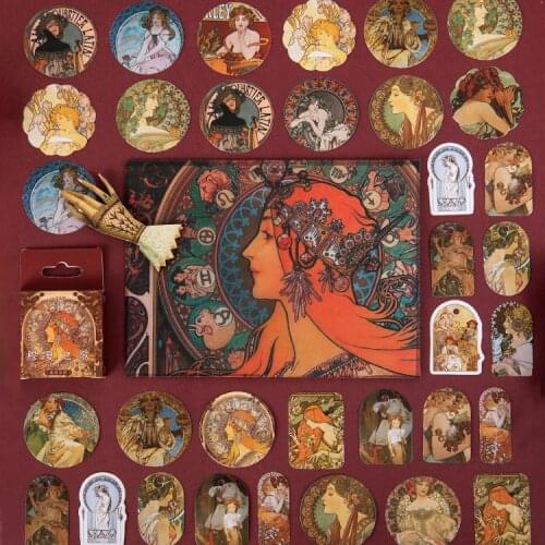 Retro European Mucha Painting Bullet Journal Decorative Washi Stickers Scrapbooking Stick Label Diary Stationery Album Sticker
