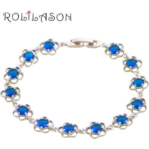 ROLILASON Charming bracelets AAA Zircon Blue Zircon Crystal Silver plated Bracelets for women Health Fashion jewelry TB388