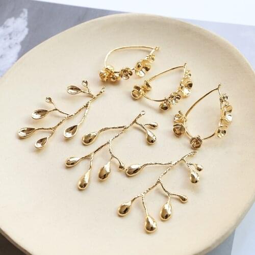 2pcs Copper Plated Hollow Pendant Water Drop Garland Flower Branch Earrings for Women DIY Jewelry Accessories Material