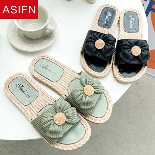ASIFN Womens Slippers Outdoor Sandals Ladies Flip Flop Platform Non-slip Flower Summer Flip Flops Fashion Style Bow Women Shoes