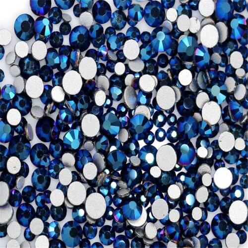 MHS.SUN SS3-SS30 Loose Blue Hematite Flatback Crystal Rhinestones DIY Bling Non HotFix Rhinestone For Nail Clothing Decoration