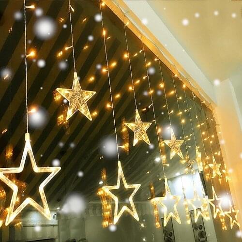 LED Star Curtain String Light 12 Stars 138 LEDs Icicle DIY Lighting for Wedding Party Backdrop Garden Outdoor With Tail Plug D30