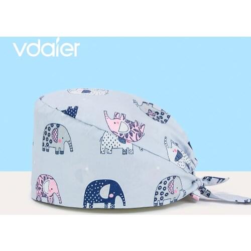 Unisex doctor surgical cap Dentist Operating room work caps Elastic Printed cotton Nurse Hat scrubs Cap Pet clinic surgery cap