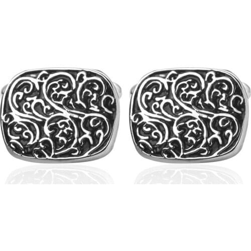HYX Jewelry Black Retro Pattern Brand Cuff Buttons French Shirt Cufflinks For Mens Fashion Cuff Links