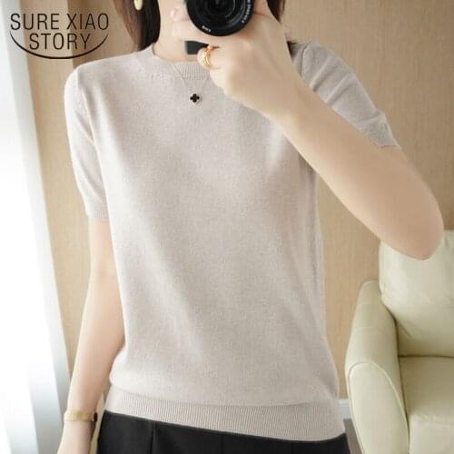 Summer 2021 Knitted Blouses Women Casual Thin O-Neck Loose Short Sleeve Blouse Tops Plus Size Solid Female Shirts Blusas 14645