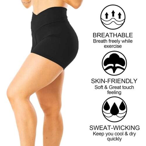 Women High Waist Biker Shorts, Girls Training Cross Waist Shorts for Yoga Workout Fitness Running Sports (Black)