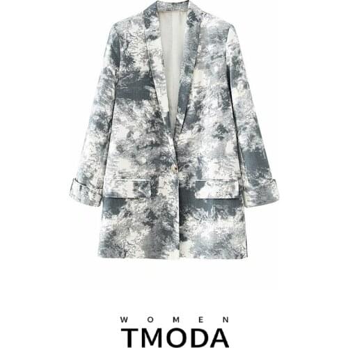 TMODA453 Women Tie-dye Hit Color Za Temperament Blazer New Lapel Long Sleeve Loose Jacket Fashion Tide Spring Autumn 2021