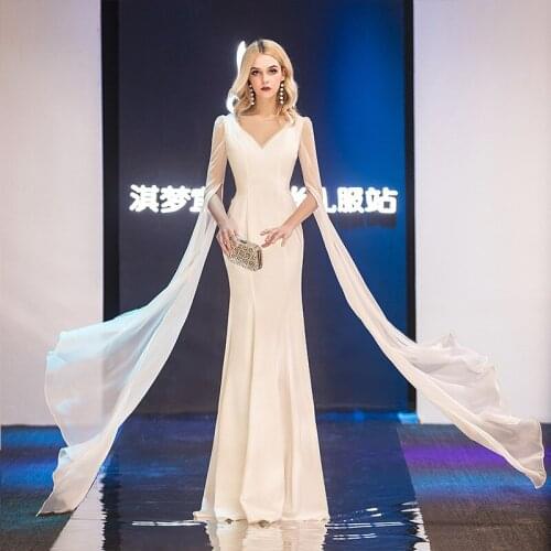 Long silk sleeves Mermaid Evening Dresses Sexy V-neck Evening Gowns For Women Plus Size Formal Evening Dress qipao