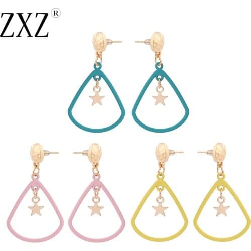 ZXZ Fashion Personality Simple Teardrop Drop Earing Open Hollow Water Drop Star Drop Earrings for Women Girl