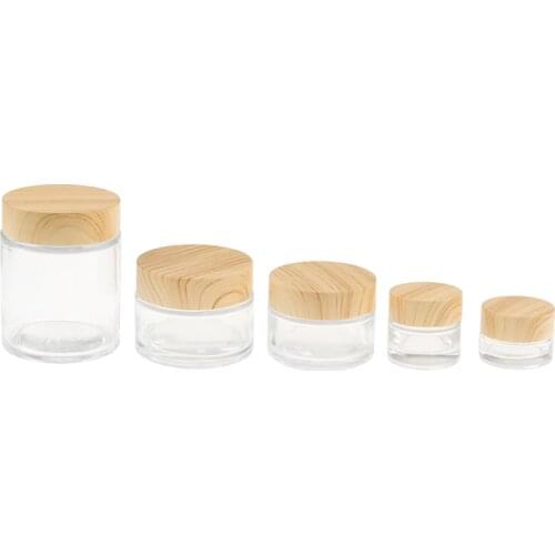 1pc Wood Grain Glass Cream Box Frosted Face Cream Bottled Portable Travel Mask Cosmetic Liquid Lotion Refillabe Bottle