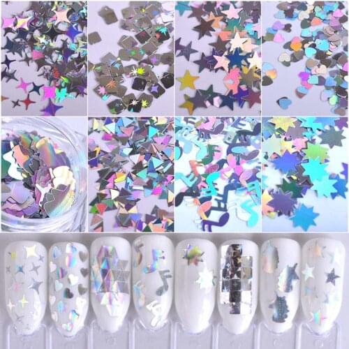 12 Grids Laser Silver Nail Decals 3D Butterfly Nail Glitter Star Heart Unicorn Design Nails Accessories Fashion Manicure