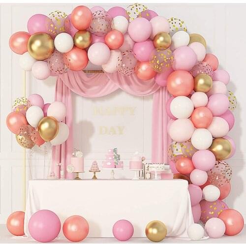 129pcs/lot Rose Gold Macaron Pink Balloons Gold White Confetti Latex Metallic Balloons Birthday Baby Shower Wedding Decoration