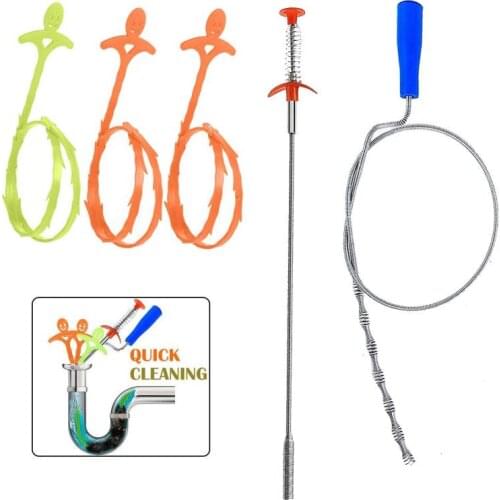 6pcs/set Clog Remover Drain Relief Auger Cleaner Tool,Sink Drain Snake Overflow Cleaning Brush, Sewer Hair Catcher Home Cleaner