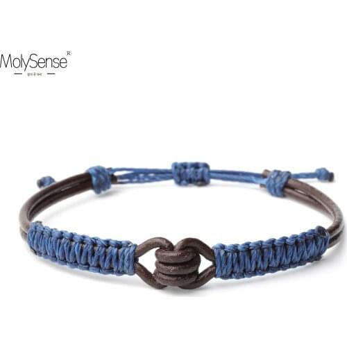 MolySense Handmade Real Leather Knot Waterproof Wax Thread Lucky Rope Bracelet & Bangles For Women Men Gift Macrame Bracelets