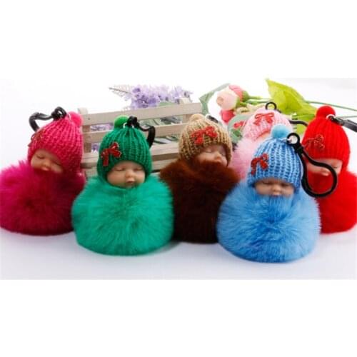 10pcs/Lot Sleeping Doll Keychain Pompom Faux Fur Ball Car Keyring Kids Toy Key Chain Women Key Holder Bag Pendant Jewelry