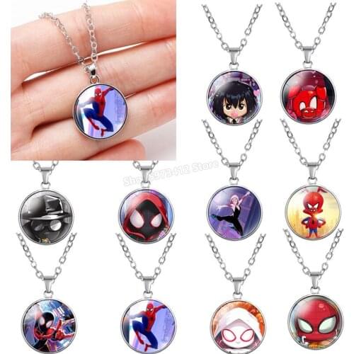 Marvel Spider-Man Parallel Universe Pendant Necklace Time Gem Shadow Spiderman Movie Peripheral Accessories Chains Jewelry Gifts