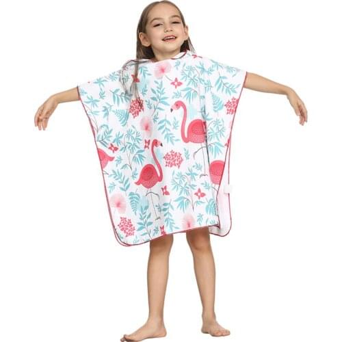 ED-Lumos White Flamingos Hooded Kids Bath Towel Beach Towel Wrap Folding for Girls Toddlers Under Age 7