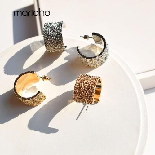 Exquisite Metal Bump C-shaped Wide Hoop Earrings Gold Silver Color Geometric Earrings Simple Statement Jewelry Accessories Girl