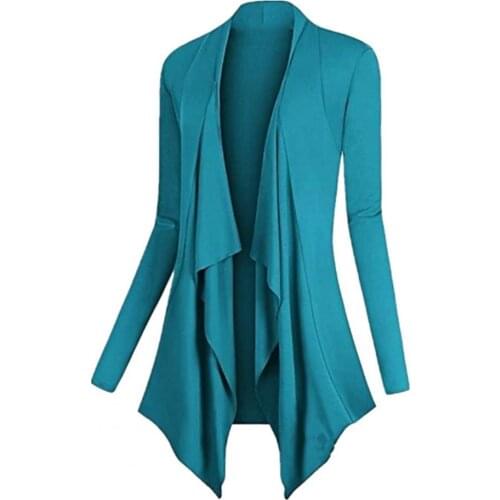 Cardigan Coat Irregular Hem Good Workmanship Solid Color Long Sleeve Slim Women Jacket for Work