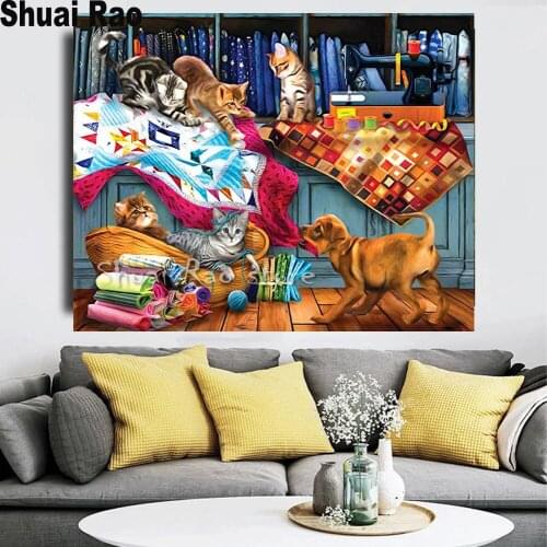 Tailor shop cat and dog pet play diamond painting sale embroidery of pictures with beads and diamonds full Square round drill