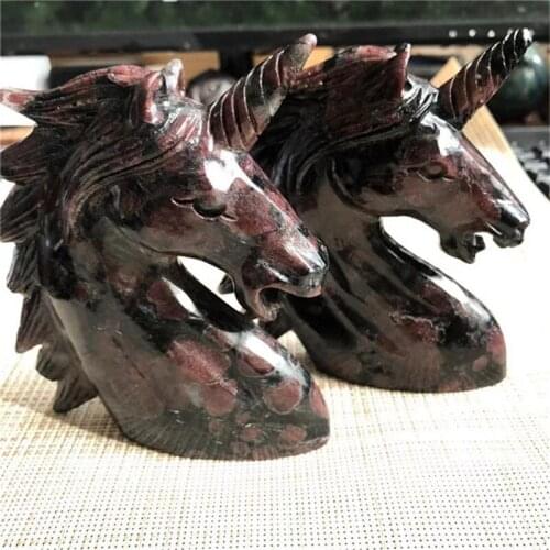 Natural gem fire work garnet hand-carved unicorn for home decoration