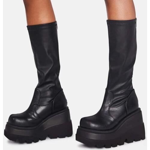 New Ladies High Platform Boots Fashion Zipper High Heels Boots Women Wedges Shoes Woman Casual Boots Heels