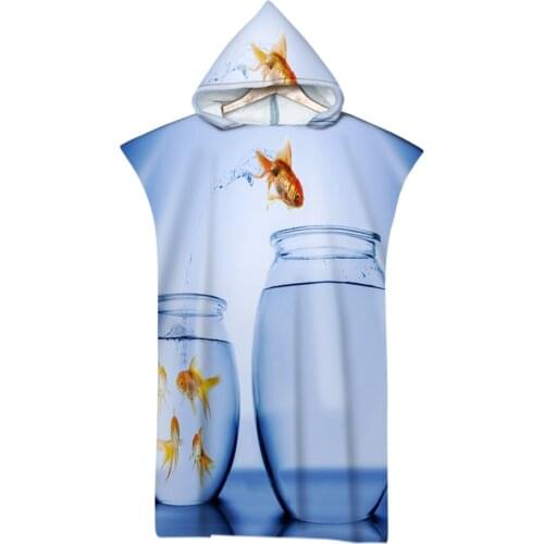 Adult Beach Hooded Poncho Towel For Swimming Surf Change Robes Fishes Print Quick Drying Windproof Bath Cloak Towels Bathrobe
