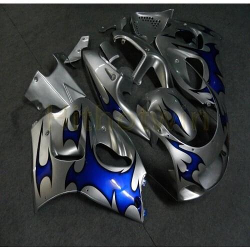 Custom motorcycle body kit for GSXR600/750 1996 1997 1998 1999 2000 GSX-R600 ABS Fairings blue flames+Screws+black white