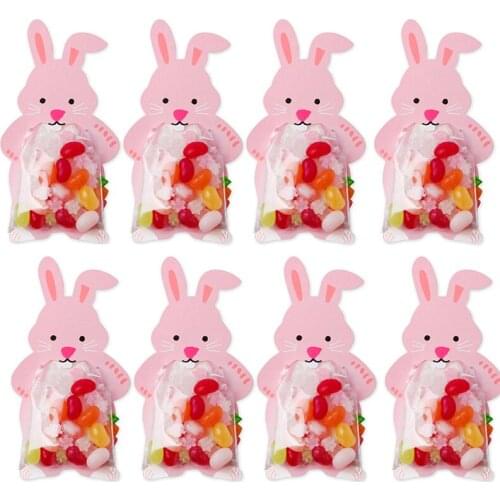 Happy Easter Decor Clear Candy Bag Cute Easter Rabbit Carrot Cookie Bags For Baby Shower Kids Birthday Party Gift Packing Pouch