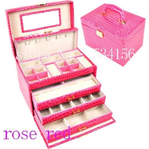 Luxurious big 4 layers rose red leather jewelry box earrings jewelry packaging wedding gifts gift box (28. * 20 * 19.5 cm)