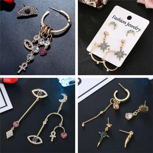 New Fashion Bohemian Stud Earrings Sets Eyes Moon Star Cross Heart Earrings Set Suits Female Personality Accessories Wholesale