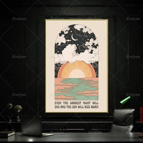 Nordic Abstract Sun Will Rise Art Print Modern Canvas Modular Pictures Vintage Wall Art Poster Home Decoration Painting Frame