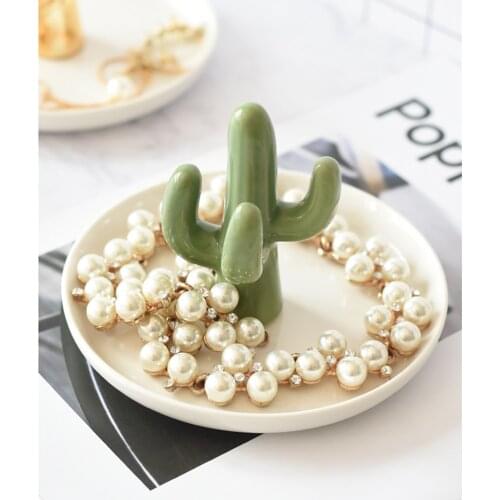Nordic Ceramic Cactus Jewelry Plate Model Storage Tray Decorative Ornaments Crafts Ring Dish Stand Home Birthday Gift