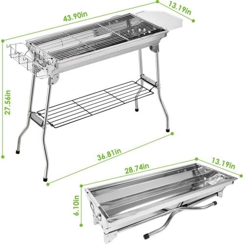 Barbecue Grill Portable Barbecue Charcoal Grill Foldable Charcoal BBQ Grill Set Stainless Steel Smoker Grill 43.6x 13.2 x 27.8in