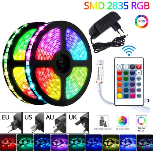5M LED Strip Light Neon SMD 5050 2835 RGB IP20 Ribbon Stripe DC12V Diode Tape IR Controller Adapter For Christmas Home Decor LED