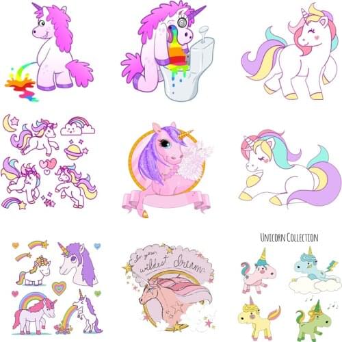 Iron-on Transfers for Clothing Patches for Clothes Stickers Diy Cartoon Unicorn Flex Fusible Transfer Vinyl Adhesive Stripe I